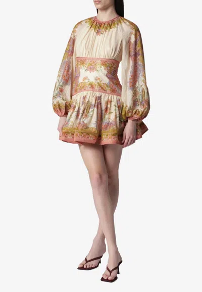 Zimmermann Womens Chartreuse Scarf Floral Indra Floral-print Cotton And Silk-blend Mini Dress Xxs In Multi