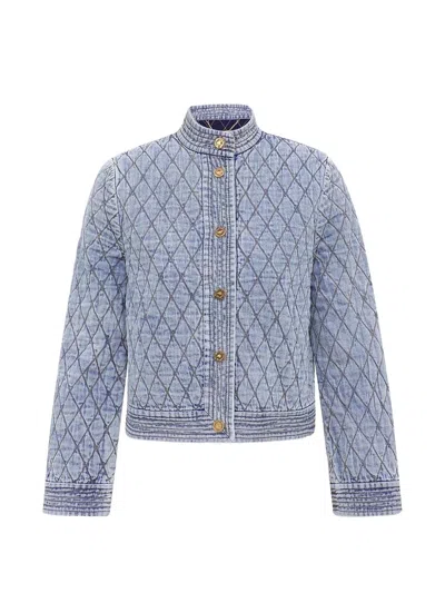 Zimmermann Indra Quilted Denim Jacket In Blue