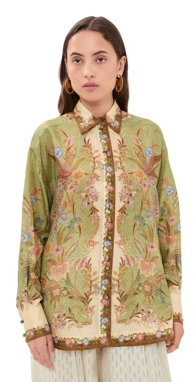 Zimmermann Womens Khaki Scarf Floral Indra Printed Silk Shirt Xs In Multi