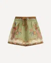 Zimmermann Indra Relaxed Silk Shorts Khaki Scarf Floral In Green