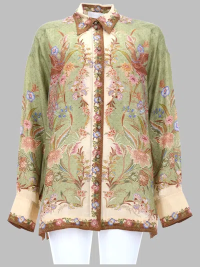 Zimmermann Indra Relaxed-fit Silk Shirt In Green