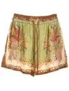 Zimmermann Indra Relaxed Silk Shorts Khaki Scarf Floral In Multi