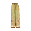Zimmermann Womens Khaki Scarf Floral Indra Wide-leg Silk Trousers In Green