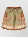 Zimmermann Indra Relaxed Silk Shorts Khaki Scarf Floral In Multi