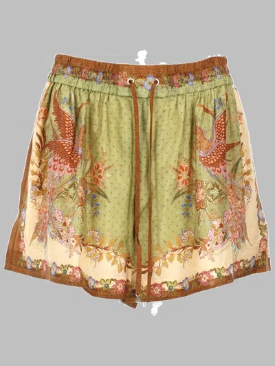 Zimmermann Indra Silk Shorts In Green