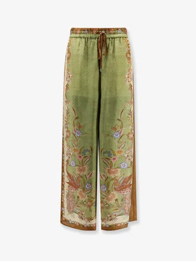 Zimmermann Silk Indra Wide Leg Pant Floral Embroidery In Green