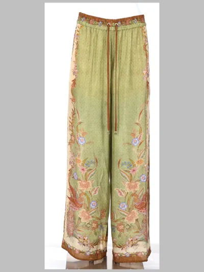 Zimmermann Indra Silk Trousers In Green