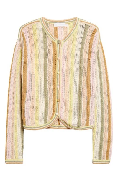 Zimmermann Indra Stripe Cotton Open Stitch Cardigan In Multi