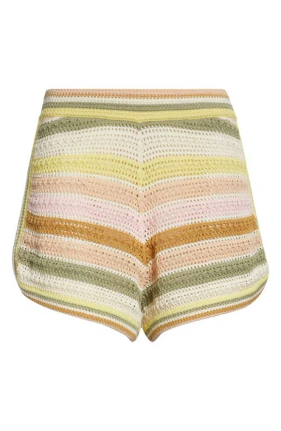 Zimmermann Indra Stripe Cotton Open Stitch Shorts In Multi