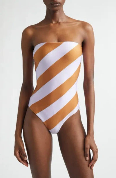 Zimmermann Indra Stripe One-piece Bandeau Swimsuit In Brown