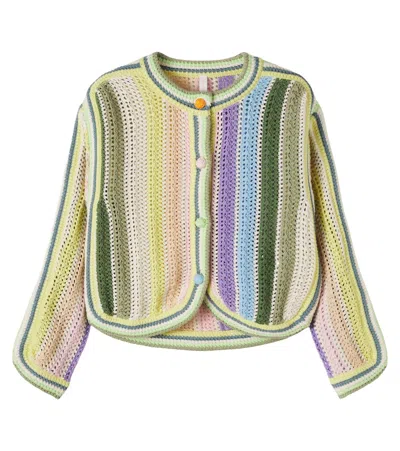 Zimmermann Kids' Indra Striped Crochet Cotton Cardigan In Multi
