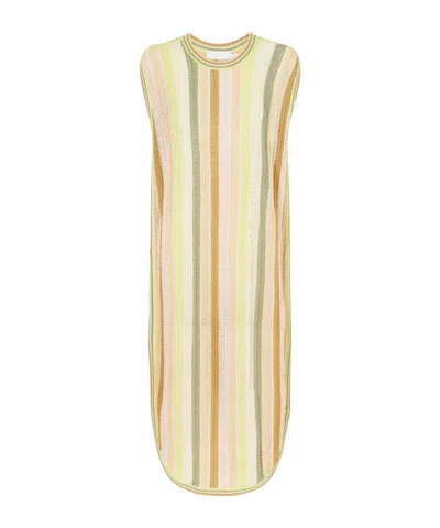 Zimmermann Indra Striped Crocheted Cotton Coverup In Yellow