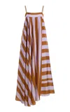 Zimmermann Indra Stripe Silk Maxi Dress Lilac Tan In Multi