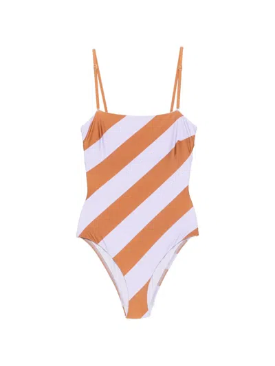 Zimmermann Indra Stripe-print Swimsuit In Orange