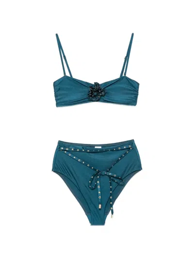 Zimmermann Indra Studded Flower Bikini Set In Blue