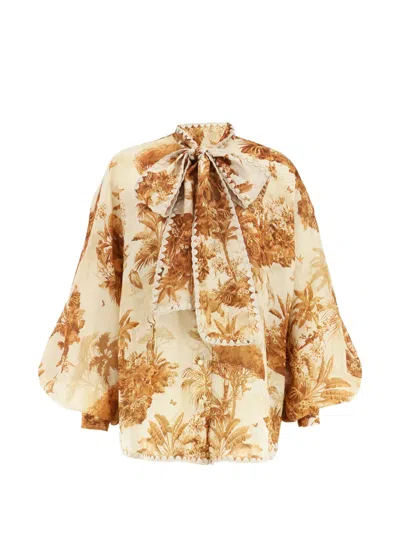 Zimmermann Indra Tie-neck Blouse In Brown