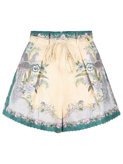 Zimmermann 'indra Tuck' Cream Linen Shorts