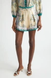 Zimmermann Indra Belted Mid-rise Floral-print Linen Shorts In Multi