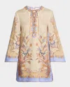Zimmermann Womens Biscuit Scarf Floral Indra Floral-print Linen Tunic Mini Dress Xs In Brown