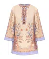 Zimmermann Womens Biscuit Scarf Floral Indra Floral-print Linen Tunic Mini Dress Xs In Brown