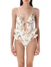 Zimmermann Multicolour Floral Swimsuit With Ruffled Edges And Adjustable Ties In Multi