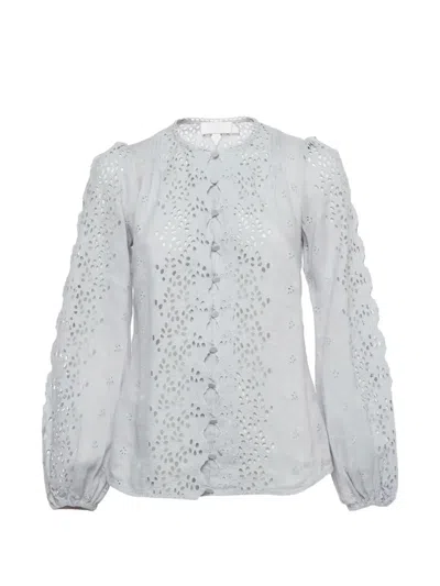 Pre-owned Zimmermann Iris Broderie Anglaise Top In Blue