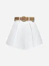 Zimmermann Cotton Mini Shorts With Belt And Pleat Detail In White