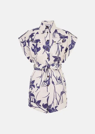 Zimmermann Arcadian Floral-pattern Linen Playsuit In Ivory/blue Floral