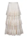 Zimmermann Ivory Embroidered Cotton Lucky Tiered Midi Skirt