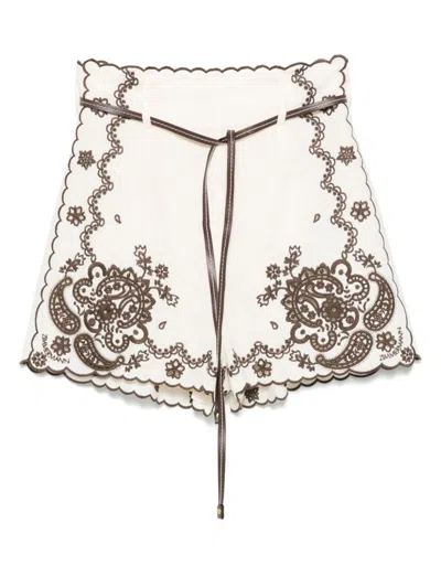 Zimmermann Ivory Embroidered Linen Shorts