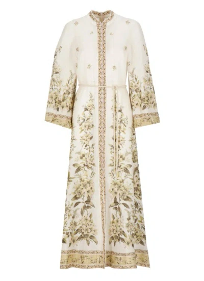 Zimmermann Ivory Linen Dress In Multicolor