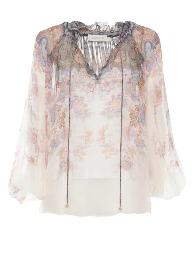 Zimmermann Ivory Luna Billow Paisley Blouse In Multi
