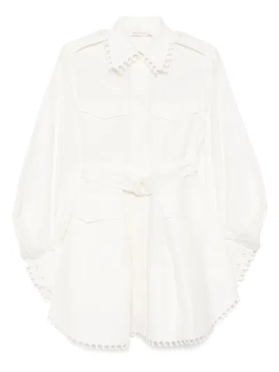 Zimmermann Ivory White Mini Dress With Belt Waist In Beige