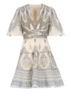Zimmermann Ivory Pleated Mini Dress In Gray
