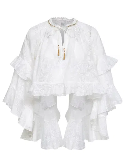 Zimmermann Ivory Printed Cotton Blend Daylight Blouse In White