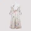 Zimmermann Rebellion Multicolor Midi Dress With Bow Detail On The Front And All-over Floral Print In Linen Woma In Multi