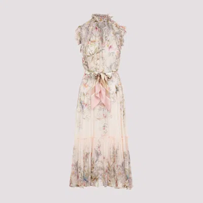 Zimmermann Ivory Rebellion Flutter Viscose Midi Dress In Pink