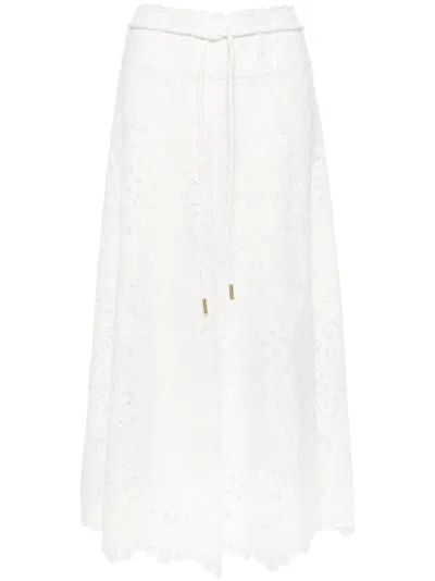ZIMMERMANN IVORY WHITE BRODERIE ANGLAISE COTTON MAXI SKIRT
