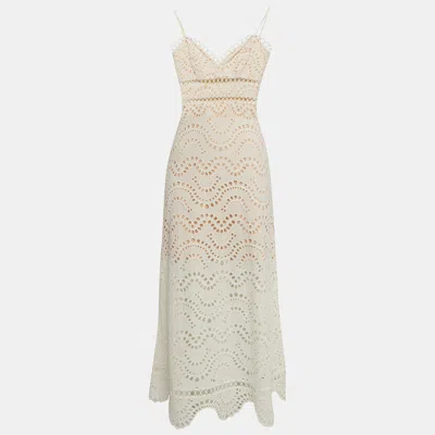 Pre-owned Zimmermann Ivory White Cotton Jaya Wave Midi Dress S