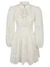 Zimmermann 'acacia'white Mini Dress With All-over Broderie Anglaise And Scallop Hem