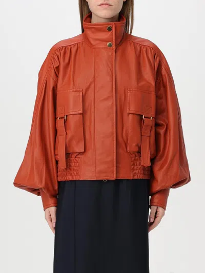 Zimmermann Illustration Leather Bomber Jacket In Rot