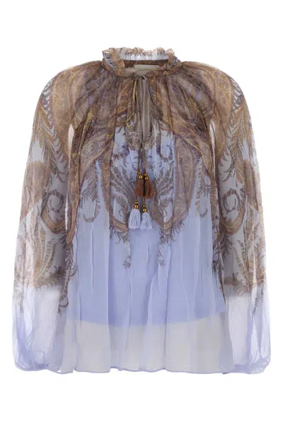 Zimmermann Printed Crepe Hypnotic Blouse In Multi