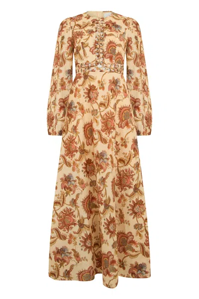 Zimmermann Jacobean Floral Linen Dress In Cream