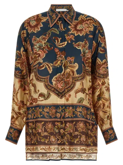 Zimmermann Jacobean Patterned Silk Shirt In Navy