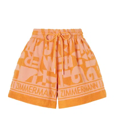 Zimmermann Jacquard-knit Cotton-terry Shorts In Orange