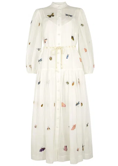 Zimmermann Jeannie Embroidered Linen Maxi Dress In Ivory