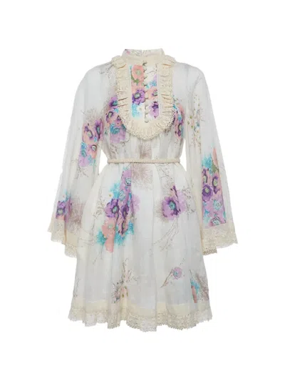Pre-owned Zimmermann Jude Floral-print Mini Dress In Neutrals