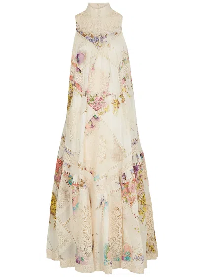 Zimmermann Jude Lace-trimmed Floral-print Maxi Dress In Neutral