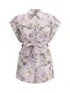 Zimmermann Floral Print Linen Playsuit With Belted Waist And Short Sleeves In Pink