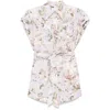 Zimmermann Floral Print Linen Playsuit With Belted Waist And Short Sleeves In Purple/neutrals
